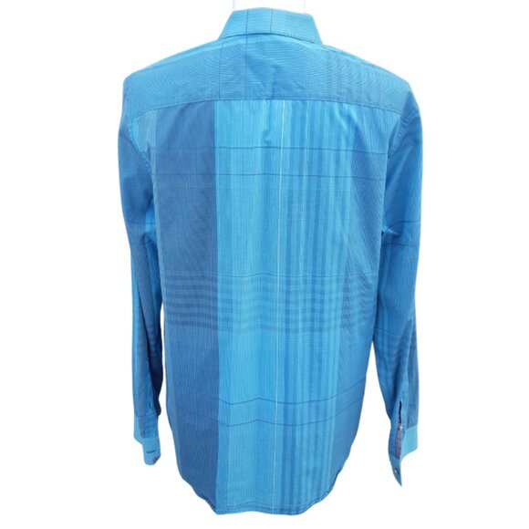 CALVIN KLEIN  SZ L Slim Fit 100% Cotton Blue Plaid LS Men's Button Up Shirt - Picture 2 of 16